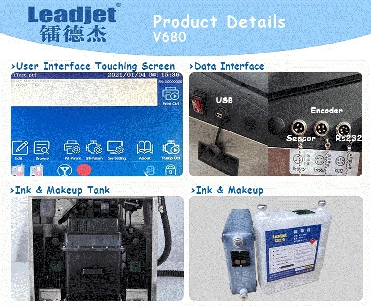 Leadjet Date Coding Machine Manufacturer V680 Batch Number Printing Machine Carton Box Plastic Metal Printer Support Arabic