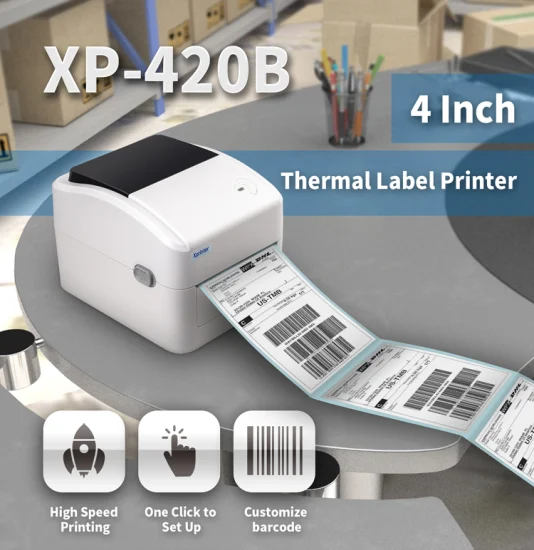 Impresora de etiquetas de envío Xprinter XP-420B Código de barras 4X6 Etiqueta Impresora térmica con Bluetooth